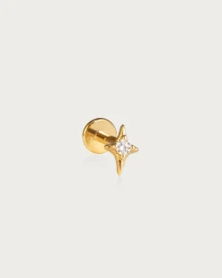Boucle d'Oreille Helix À Dos Plat Et Étoile Scintillante Unique