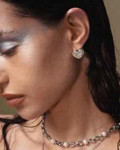 Boucles d'oreilles clous Cœur Ceinturé en Argent