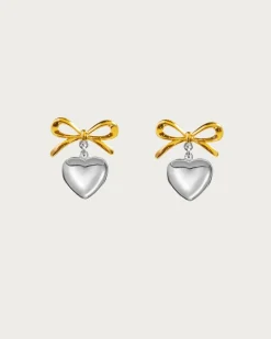 Boucles d'Oreilles Coeur En Ruban de Métal Mélangé