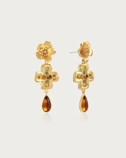 Boucles D'oreilles Croix Florale Amber dew