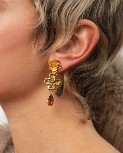 Boucles D'oreilles Croix Florale Amber dew