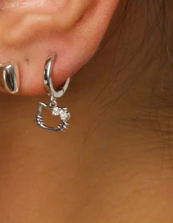 Boucles d'Oreilles Créoles Kitty En Argent