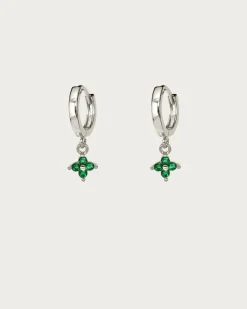 Boucles d'Oreilles Créoles Trèfle Vert En Argent