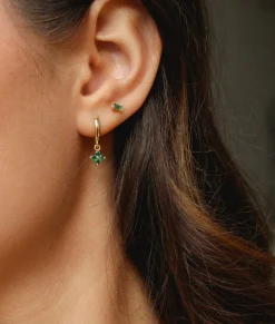 Boucles d'Oreilles Créoles Trèfle Vert
