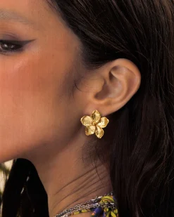 Boucles D'oreilles Florales Texturées dorées