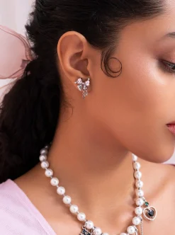 Boucles d'Oreilles Nœud Scintillant En Argent Rose