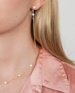 Boucles d'Oreilles Pendantes En Forme de Trèfle Doré
