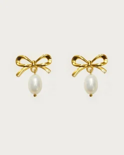 Boucles d'Oreilles Perles Ruban Doré