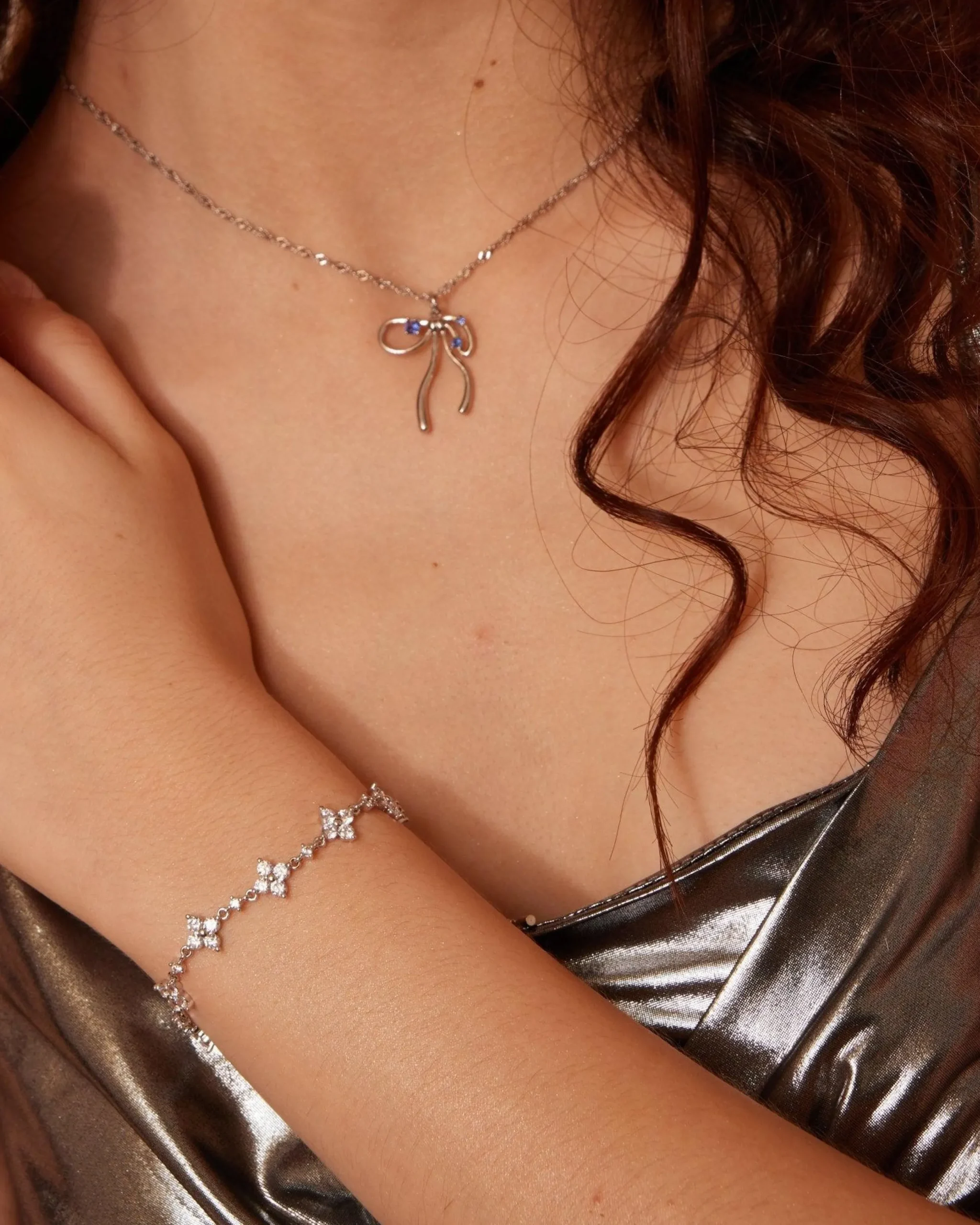 Bracelet Trèfle Scintillant En Argent