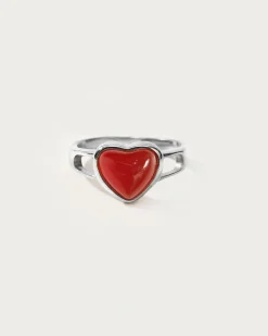 Carnelian Bague Coeur En Argent