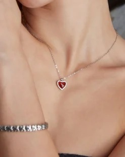 Carnelian Collier Coeur En Pierre En Argent