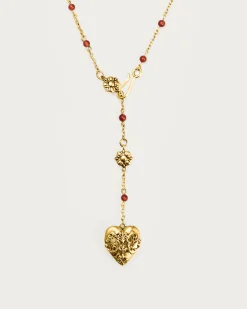 Carnelian Collier Lariat Voile En Or