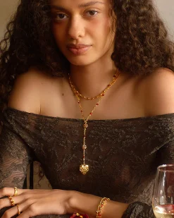 Carnelian Collier Lariat Voile En Or