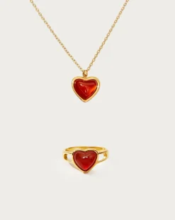 Carnelian Ensemble Collier Et Bague Cœur