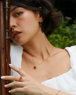 Carnelian Ensemble Collier Et Bague Cœur