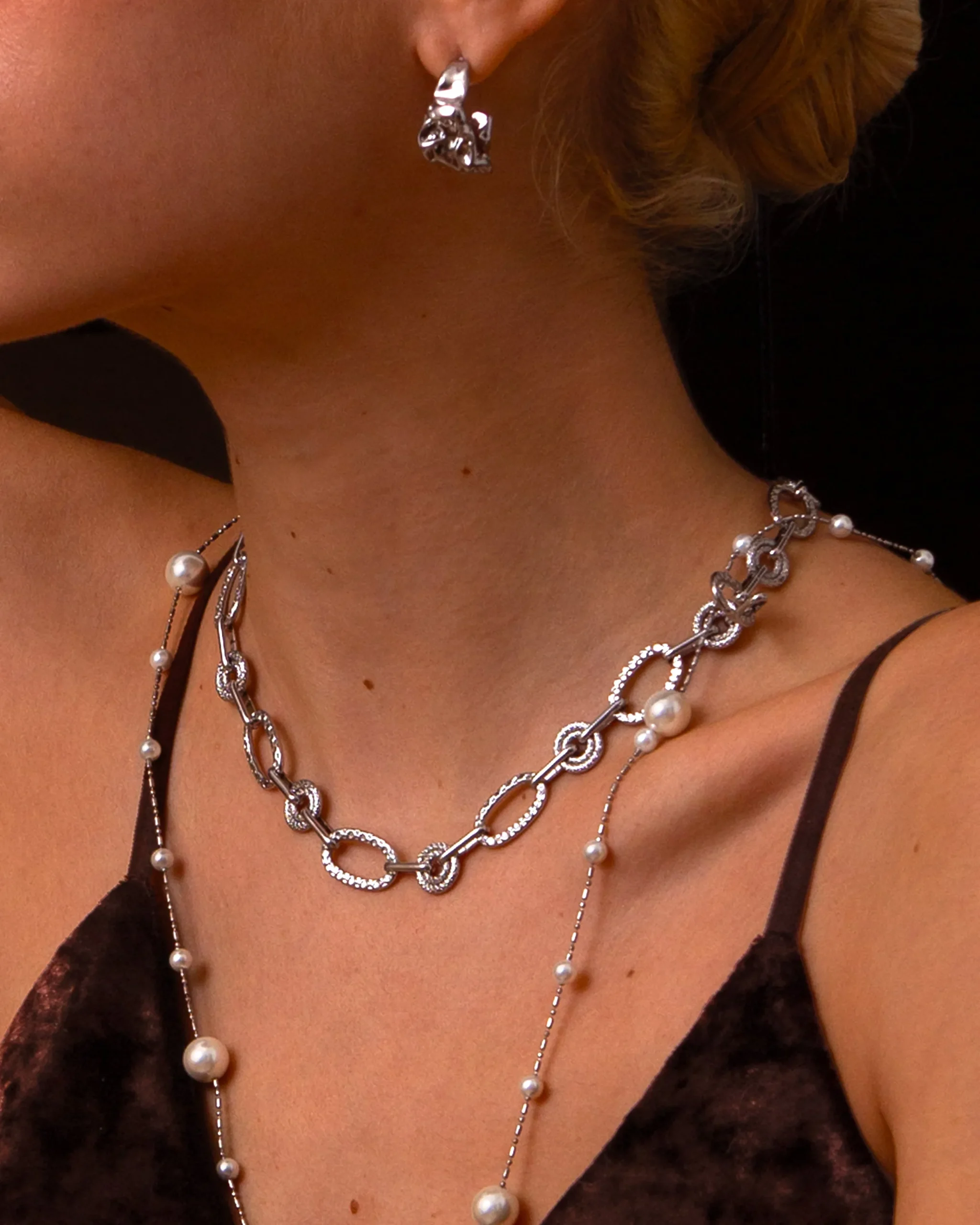 Collier À Maillons Circulaires Texturés