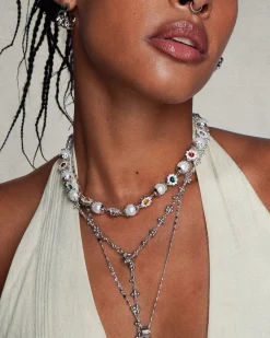 Collier de Perles Marguerite En Argent