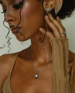 Collier Goutte d'Eau En Bleu Marine