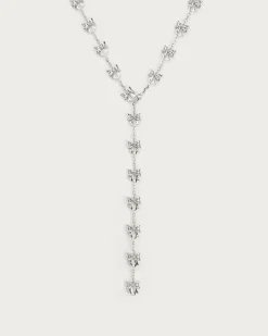Collier Long Lariat Avec Nœud En Argent