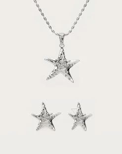 Ensemble Collier et Boucles D'oreilles étoile De mer en argent
