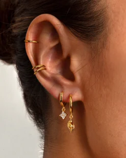 Ensemble de 3 Boucles d'Oreilles Créoles Hélix En Or