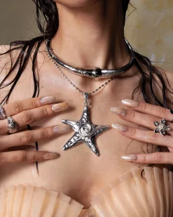 Grand Collier Étoile de Mer En Argent